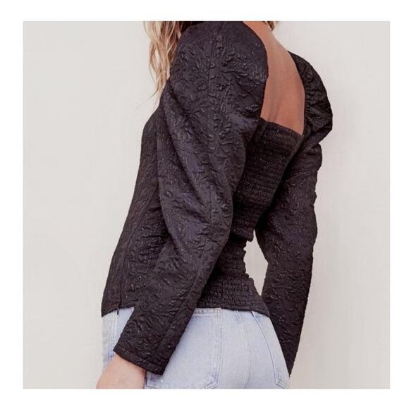 ASTR The Label Remi Puff Sleeve Black Floral Jacquard Sparkle Top Size M NWT - Picture 12 of 14